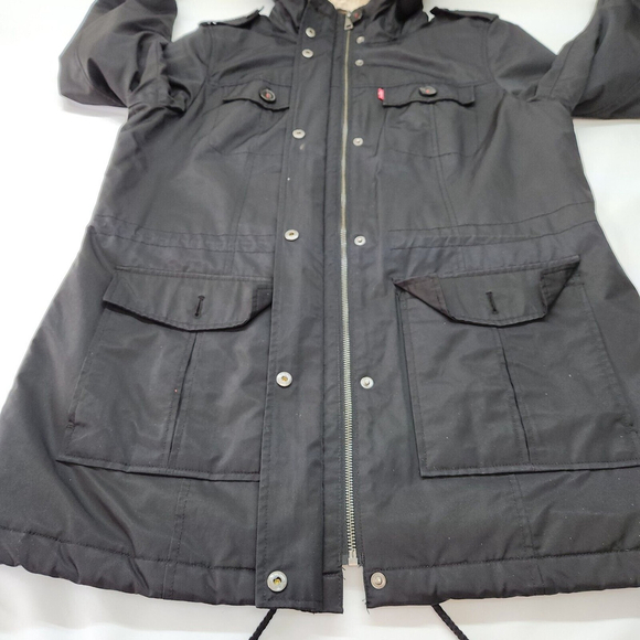 Levi's Women's Cotton Nylon Faux Fur Hooded Sherpa Parka Jacket Black Large - Picture 12 of 12